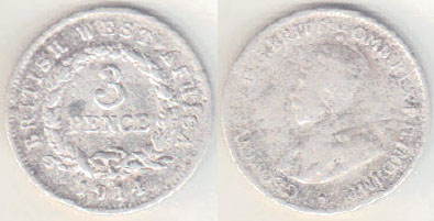 1914 H British West Africa silver 3 Pence A002563
